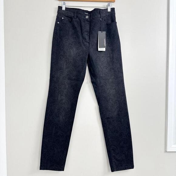 Olsen Pants - Women's Olsen Black Paisley Straight Slim Leg Jeans Mona Size 8 New